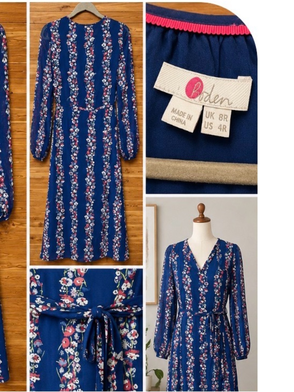 Boden Blue Floral Wrap Midi Dress S - Picture 2 of 2